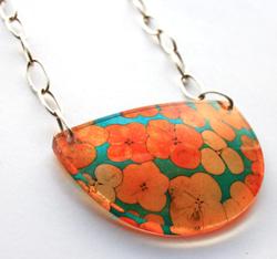 Teal Orange Tiny Hydrangea Semicircular Pendant by Sue Gregor. Product thumbnail image